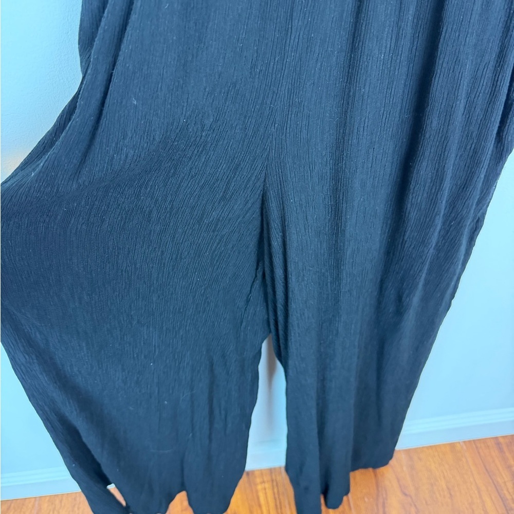 Anthropologie Bionda Plisse Jumpsuit Black Wide Leg Size Large L Petite - Picture 5 of 8